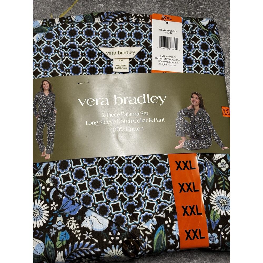 Vera Bradley Women’s 2 - Piece Pajama Set Long Sleeve Notch Collar & Pants XXL